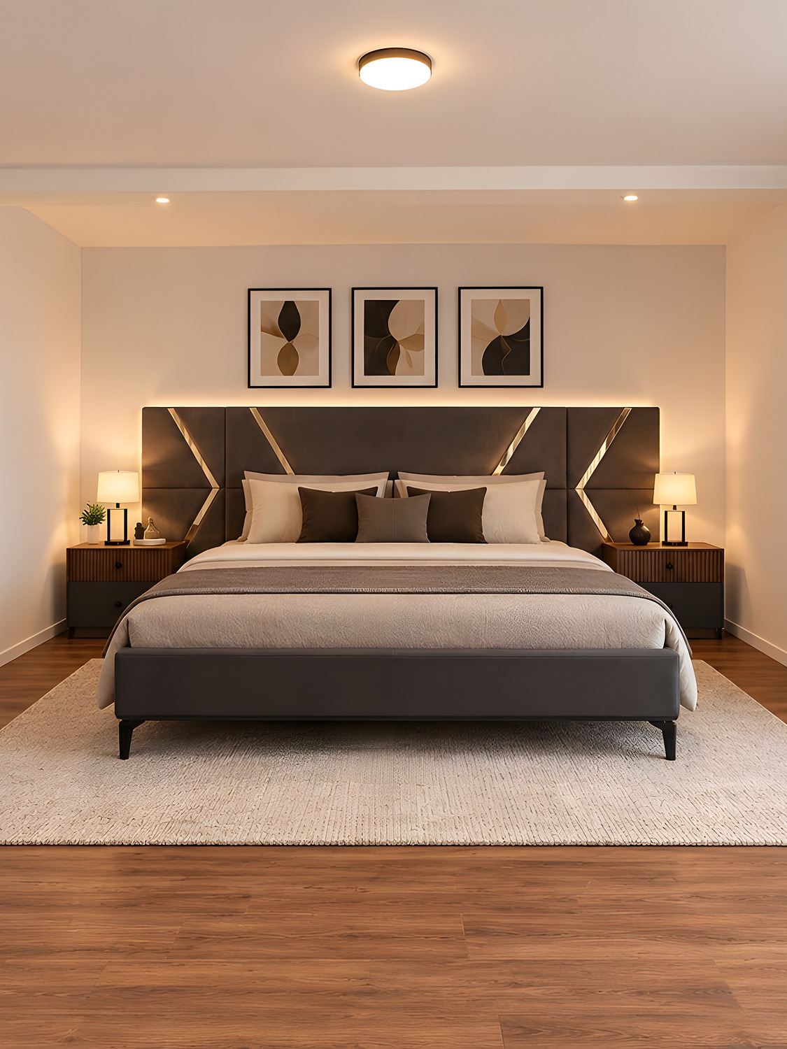 Ensemble chambre grise et bois avec lit coffre sur mesure — réalisation EMA 03