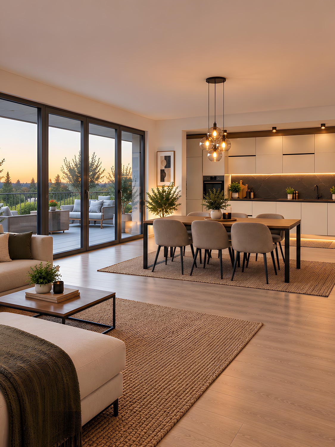 Cuisine beige laqué avec crédence effet marbre foncé et rangements intégrés sur mesure — réalisation EMA 25