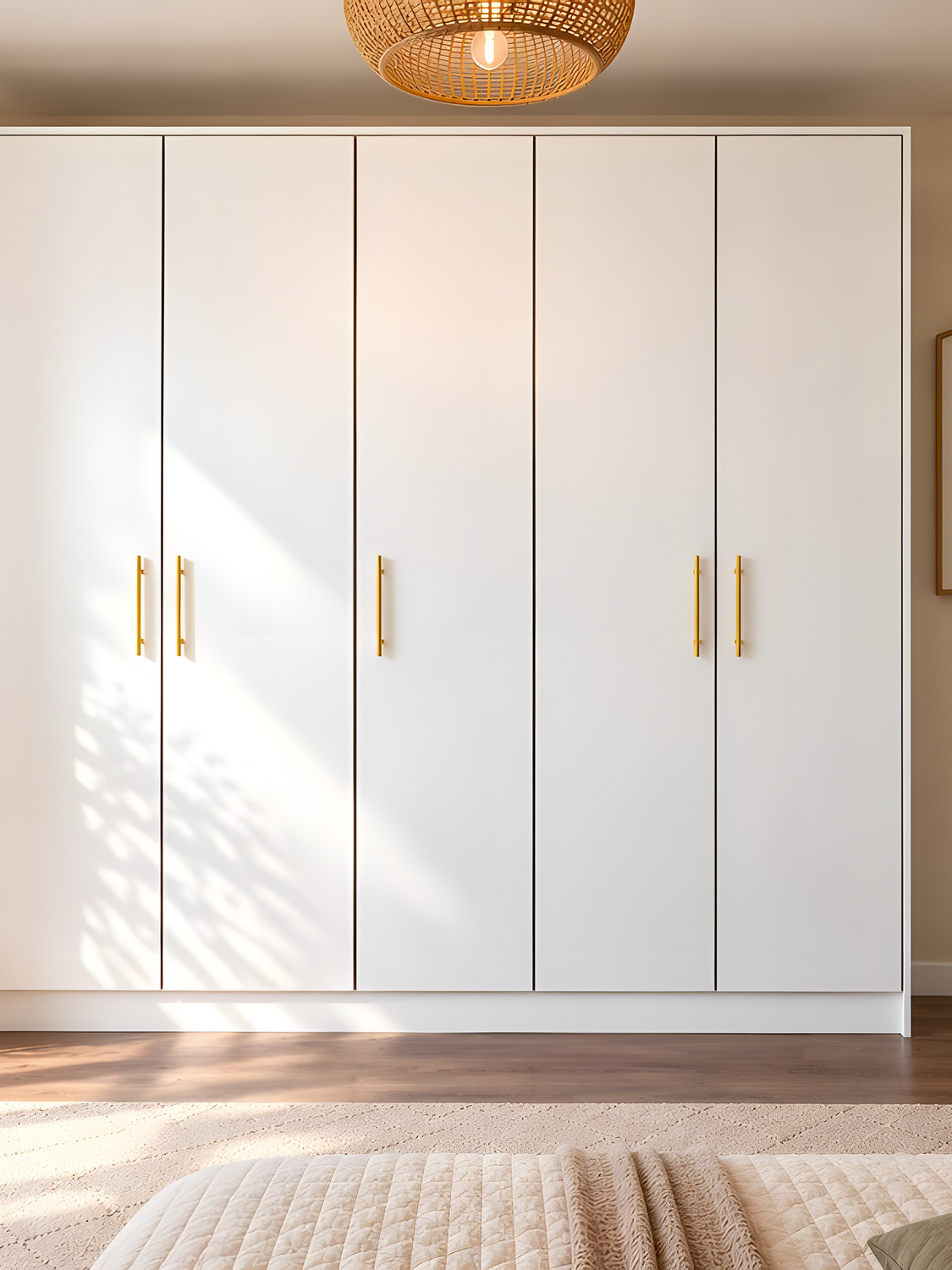 Armoire blanc mat avec poignées dorées — réalisation EMA 04